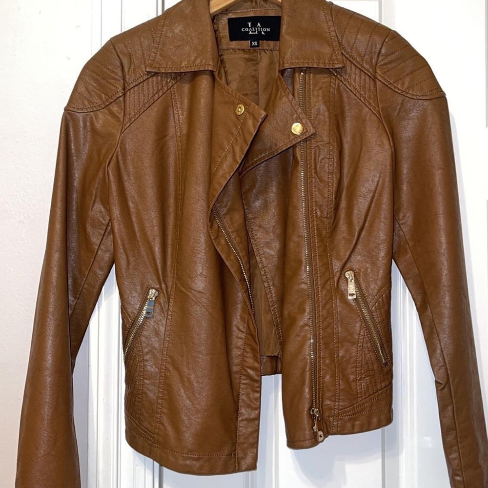 brown leather jacket XS